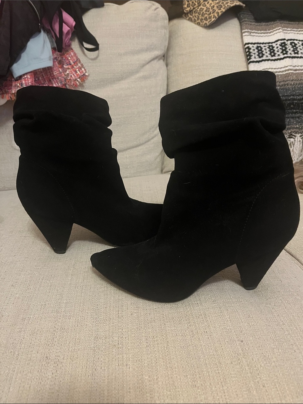 Black Suede Folded-Cuff Ankle Booties
